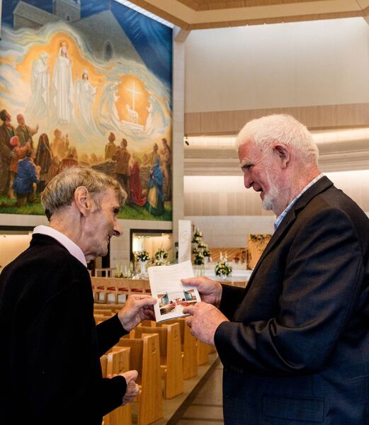 Vincent Nolan and Jarlath Cunnane share memories of their time at Knock fifty years ago as they worked together in building the Basilica. Vincent Nolan and Jarlath Cunnane share memories of their time at Knock fifty years ago as they worked together in building the Basilica.
