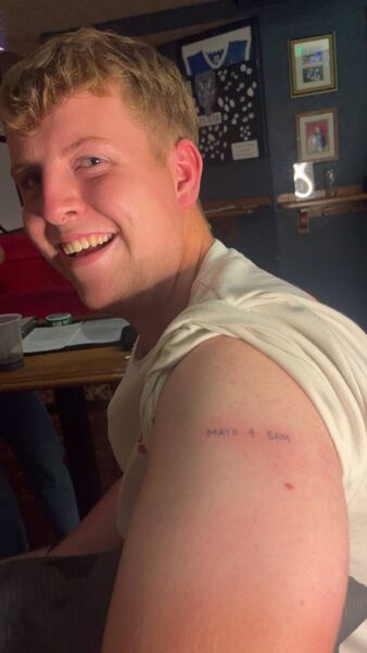 Oliver Maughan displays his 'Mayo 4 Sam' tattoo. Oliver Maughan displays his 'Mayo 4 Sam' tattoo.