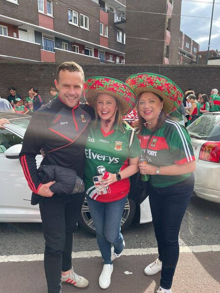 Yvonne Morley (centre) pictured with her sister Lorraine and Mayo manager Andy Moran before the 2021 All-Ireland SFC final. Yvonne Morley (centre) pictured with her sister Lorraine and Mayo manager Andy Moran before the 2021 All-Ireland SFC final.