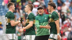 <p>Kerry Manger Jack O'Connor and David Clifford celebrate their quarter-final win against Tyrone. Clifford will not wear his familiar number 13 jersey but instead has been selected at 14 instead for Sunday's All-Ireland SFC Final against Mayo. Picture: INPHO/Bryan Keane</p> <p>Kerry Manger Jack O'Connor and David Clifford celebrate their quarter-final win against Tyrone. Clifford will not wear his familiar number 13 jersey but instead has been selected at 14 instead for Sunday's All-Ireland SFC Final against Mayo. Picture: INPHO/Bryan Keane</p>