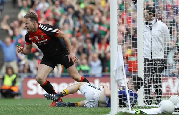 Andy Moran celebrates scoring a goal against Kerry in Mayo's victory in the 2017 All-Ireland SFC semi-final replay at Croke Park.	Picture: INPHO/Lorraine O'Sullivan
