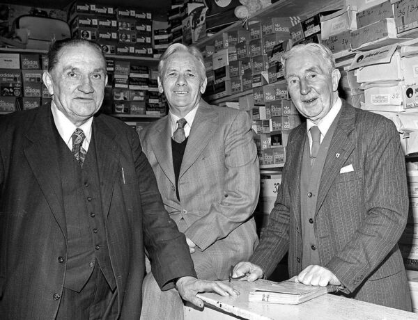 Three legends of the great Mayo team of the 1930s, Paddy Moclair (who the Moclair Cup is named after), Jackie Carney and Gerald Courell in Courell's sports shop (now Gerry Kenny's) in Ballina. Three legends of the great Mayo team of the 1930s, Paddy Moclair (who the Moclair Cup is named after), Jackie Carney and Gerald Courell in Courell's sports shop (now Gerry Kenny's) in Ballina.