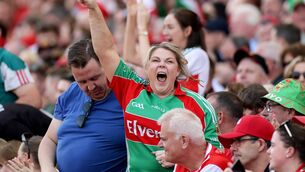 <p>A Mayo fan celebrates Ryan O'Donoghue’s goal during the All-Ireland semi-final win against Louth at Croke Park. Picture: INPHO/Laszlo Geczo</p> <p>A Mayo fan celebrates Ryan O'Donoghue’s goal during the All-Ireland semi-final win against Louth at Croke Park. Picture: INPHO/Laszlo Geczo</p>