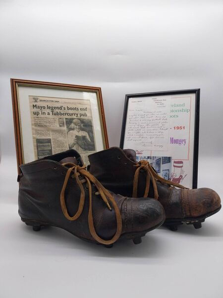The boots worn by the late Eamonn Mongey in the 1951 All-Ireland Senior Football Final. The boots worn by the late Eamonn Mongey in the 1951 All-Ireland Senior Football Final.