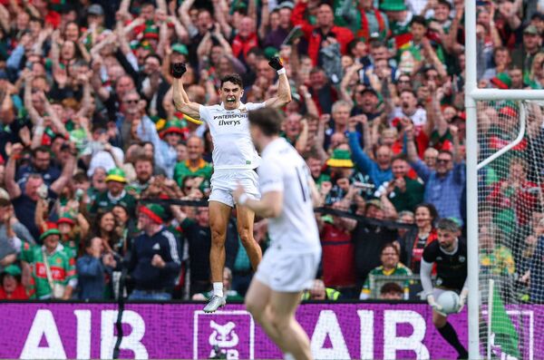 Mayo's Tommy Conroy celebrates scoring Mayo's final point of their historic win against Kerry. Picture: INPHO/Tom O’Hanlon Mayo's Tommy Conroy celebrates scoring Mayo's final point of their historic win against Kerry. Picture: INPHO/Tom O’Hanlon