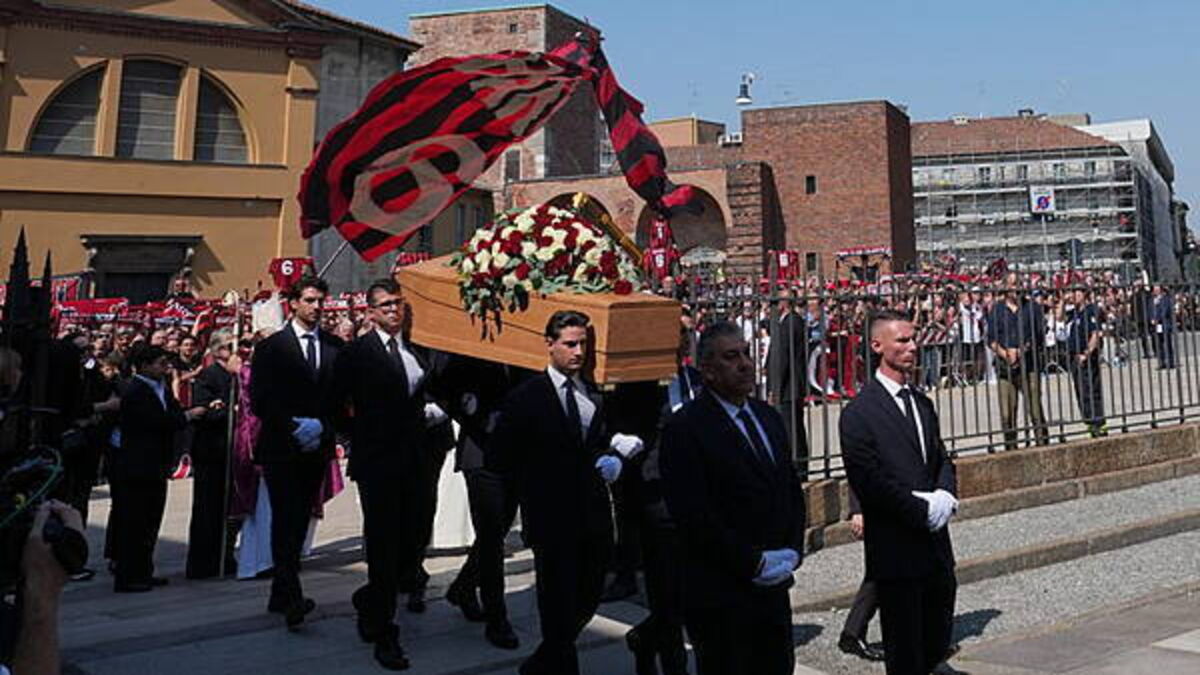 Former AC Milan stars attend Franco Baresi’s funeral as mourners line streets