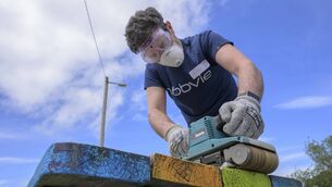 <p>Henry Regan-Rushe from AbbVie Westport is pictured hard at work at Carrakennedy National School as part of AbbVie’s 11th annual Week of Possibilities. Pic:Michael McLaughlin.</p>