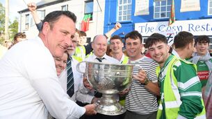 <p>Mayo footballer Paul Towey with officials from his club Charlestown Sarsfields GAA Club at the team's reception in the town. Picture: John O'Grady</p> <p>Mayo footballer Paul Towey with officials from his club Charlestown Sarsfields GAA Club at the team's reception in the town. Picture: John O'Grady</p>