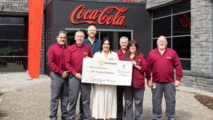 <p>Representatives from the Coca-Cola Ballina fundraising committee with Martina Jennings, CEO Mayo Roscommon Hospice, at the cheque presentation for the Sunflower Children’s Hospice. From left: José Yglesias, Shane Donohoe, Graham Miley, Martina Jennings, Philip Rossiter, Morgan Henry, and Anthony Griffin. </p> <p>Representatives from the Coca-Cola Ballina fundraising committee with Martina Jennings, CEO Mayo Roscommon Hospice, at the cheque presentation for the Sunflower Children’s Hospice. From left: José Yglesias, Shane Donohoe, Graham Miley, Martina Jennings, Philip Rossiter, Morgan Henry, and Anthony Griffin. </p>