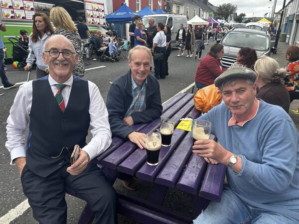 William Irwin, Brendan Calvey and Willie Creighton enjoying a drink after a hard day's work showcasing their crafts. William Irwin, Brendan Calvey and Willie Creighton enjoying a drink after a hard day's work showcasing their crafts.