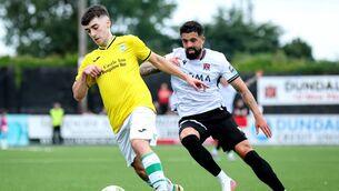 <p>Dundalk FC's Declan McDaid and Brian Walsh of Castlebar Celtic ina ction during the FAI Senior Cup third round in Oriel park. Picture: INPHO/Dan Clohessy</p> <p>Dundalk FC's Declan McDaid and Brian Walsh of Castlebar Celtic ina ction during the FAI Senior Cup third round in Oriel park. Picture: INPHO/Dan Clohessy</p>