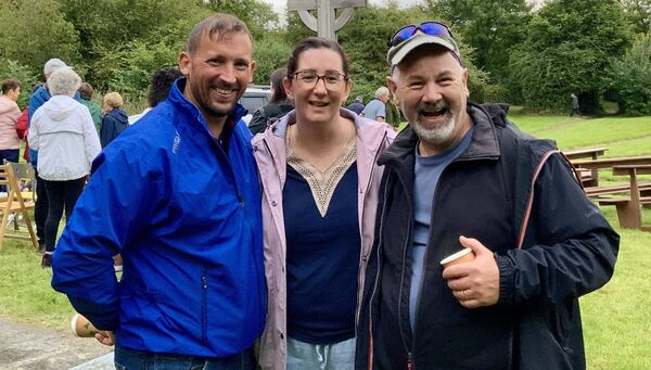 Kevin Shannon, Lisa Shannon and Peter Jordan pictured after the special Mass on Church Island, Lough Carra on August 14, 2026. Picture by Tom Quinn.