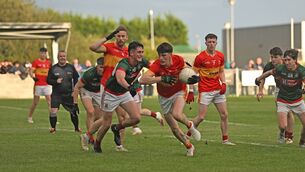 <p>Castlebar Mitchels' Bob Tuohy breaks forward against Ballina Stephenites during the Connacht Gold Mayo SFC Round 2 game this evening in Castlebar. Picture: Conor McKeown</p>