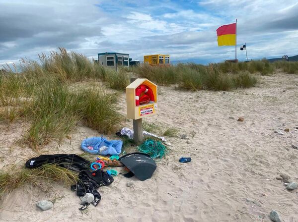Belongings left at Keel Beach. Photo: Keel Machair Protection Group. Belongings left at Keel Beach. Photo: Keel Machair Protection Group.