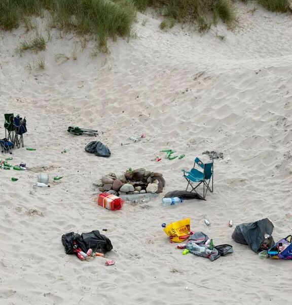 The remnants of a campfire at Keel Beach. Photo: Keel Machair Protection Group. The remnants of a campfire at Keel Beach. Photo: Keel Machair Protection Group.