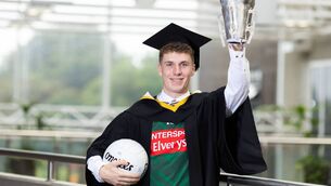<p>All-Ireland winning footballer Cian McHale, a Moy Davitts clubman, pictured at his graduation from University of Limerick. Cian was conferred with a Bachelor of Arts. He was also a star of UL’s historic Sigerson Cup win this year and is pictured with the trophy. Picture by Alan Place</p> <p>All-Ireland winning footballer Cian McHale, a Moy Davitts clubman, pictured at his graduation from University of Limerick. Cian was conferred with a Bachelor of Arts. He was also a star of UL’s historic Sigerson Cup win this year and is pictured with the trophy. Picture by Alan Place</p>