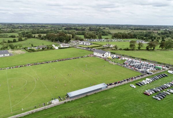A bird's eye view of the men from Ballintubber and Mayo Gaels at play on the plains of Mayo in the Mayo Senior Football Championship. Picture: Tom Quinn A bird's eye view of the men from Ballintubber and Mayo Gaels at play on the plains of Mayo in the Mayo Senior Football Championship. Picture: Tom Quinn