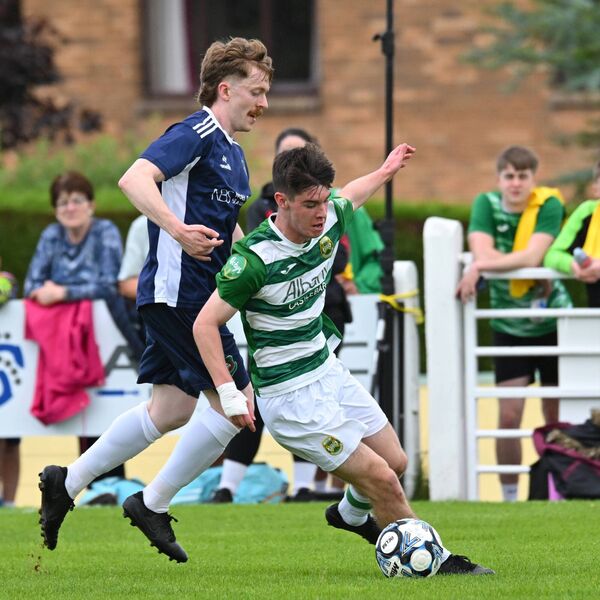 Castlebar Celtic’s Oran Murphy turns Cathal Chambers of Glenhest Rovers. Picture: John Corless Castlebar Celtic’s Oran Murphy turns Cathal Chambers of Glenhest Rovers. Picture: John Corless