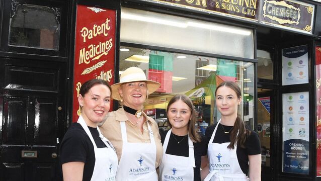 Sinéad Quinn pictured with staff at Quinn's Pharmacy on National Heritage Day in Ballina Picture: John O'Grady. <p>Sinéad Quinn pictured with staff at Quinn's Pharmacy on National Heritage Day in Ballina Picture: John O'Grady.</p>