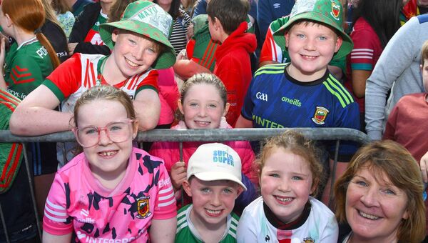 All Ireland Champion's Mayo Home coming to Charlestown with Ann McNicholas with her 6 grand children. Picture: John O'Grady.