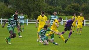 <p>Action during the FAI Junior Cup semi-final between Castlebar Celtic and Evergreen in Umbro Park. Picture: John Corless</p> <p>Action during the FAI Junior Cup semi-final between Castlebar Celtic and Evergreen in Umbro Park. Picture: John Corless</p>