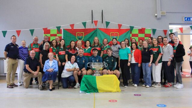 Local Notes: Past and Present staff of Breaffy NS with the Sam Maguire