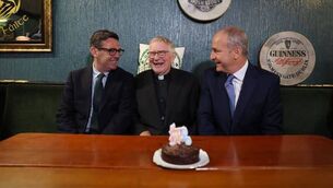 <p>From left, UK Prime Minister Andy Burnham, Canon Patrick McNally and Taoiseach Micheál Martin.</p>