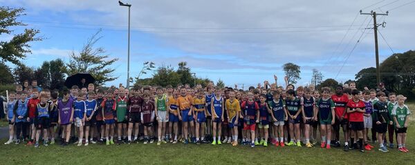 The 3rd 4th class boys ready to start their race at last Thursday's North Mayo National Schools cross country championships which were held in Belleek, Ballina.