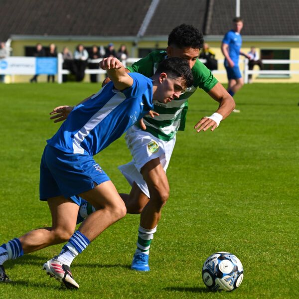 Mark Leonard of Ballina Town gets around Joao Pereira Nenes of Castlebar Celtic. Picture: John Corless Mark Leonard of Ballina Town gets around Joao Pereira Nenes of Castlebar Celtic. Picture: John Corless
