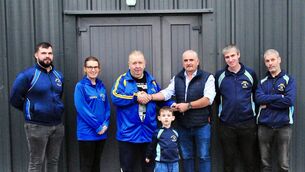 <p>Seamus Ryder of Clydesdale Construction hands over the keys of the newly constructed gym to Billy Rice, secretary, Knockmore/Foxford Boxing Club.</p> <p>Seamus Ryder of Clydesdale Construction hands over the keys of the newly constructed gym to Billy Rice, secretary, Knockmore/Foxford Boxing Club.</p>