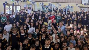 <p>Children from St Peter's NS Snugboro welcomed former Irish rugby international Donncha O’Callaghan for a visit today</p> <p>Children from St Peter's NS Snugboro welcomed former Irish rugby international Donncha O’Callaghan for a visit today</p>
