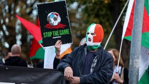 <p>A protestor at the Stop The Game protest which was held near Aviva Stadium ahead of last Thursday's UEFA Nations League game between Republic of Ireland and Austria.	Picture: INPHO/Nick Elliott</p>