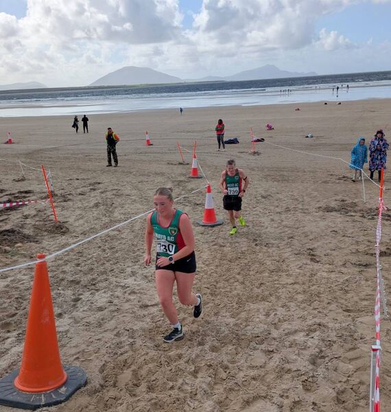 Mayo AC's Katie Gibbons putting her best foot forward on the final lap of the ladies race. Mayo AC's Katie Gibbons putting her best foot forward on the final lap of the ladies race.