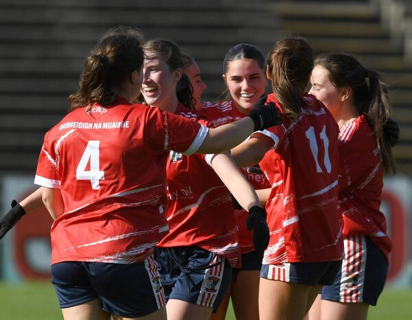 Moy Davitts players celebrate at the final whistle. Picture: David Farrell
