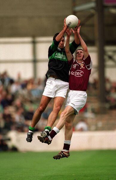 Peadar Gardiner of Crossmolina contesting possession with Liam O'Sullivan of Nemo Rangers 25 years ago in the All-Ireland Club SFC Final at Croke Park. Picture: INPHO/Patrick Bolger Peadar Gardiner of Crossmolina contesting possession with Liam O'Sullivan of Nemo Rangers 25 years ago in the All-Ireland Club SFC Final at Croke Park. Picture: INPHO/Patrick Bolger