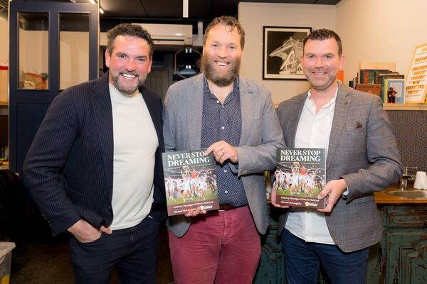Michael McLaughlin, picture editor, and authors Edwin McGreal and Anthony Hennigan, at the launch of their book 'Never Stop Dreaming – Mayo’s Story of All-Ireland Glory'. Michael McLaughlin, picture editor, and authors Edwin McGreal and Anthony Hennigan, at the launch of their book 'Never Stop Dreaming – Mayo’s Story of All-Ireland Glory'.