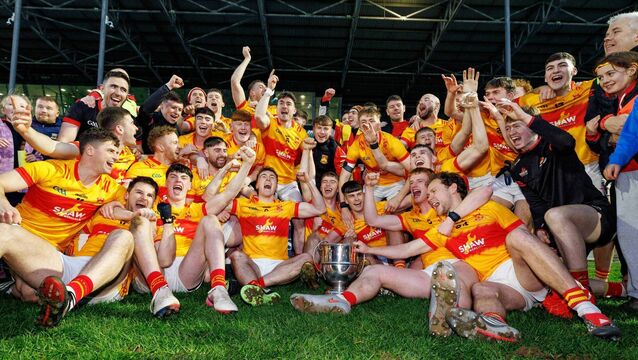 <p>Castlebar Mitchels celebrate after defeating Garrymore to win the 2026 Mayo SFC Final in Hastings INsurance MacHale Park. Picture: INPHO/James Crombie</p>