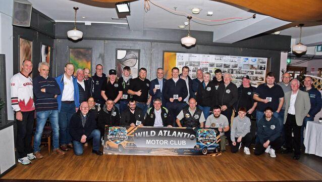 <p>Members of the Wild Atlantic Motor Club are pictured at the recent launch in the Cot and Cobble in Ballina with special guests Minister Dara Calleary, Senator Mark Duffy, Cllr John O'Hara and President of the new club David Breen. 	Picture: John O'Grady</p>