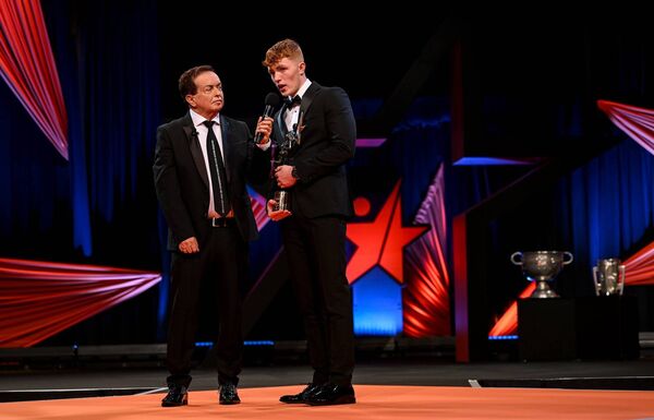 Mayo footballer Darragh Beirne with his PwC GAA/GPA Young Footballer of the Year award as he is interviewed by MC Marty Morrissey during the 2026 PwC GAA/GPA All-Star Awards at the RDS in Dublin. Picture: Ramsey Cardy/Sportsfile Mayo footballer Darragh Beirne with his PwC GAA/GPA Young Footballer of the Year award as he is interviewed by MC Marty Morrissey during the 2026 PwC GAA/GPA All-Star Awards at the RDS in Dublin. Picture: Ramsey Cardy/Sportsfile